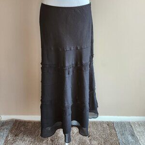 White House Black Market Black Linen Skirt with Sheer Layers Size 6 EUC